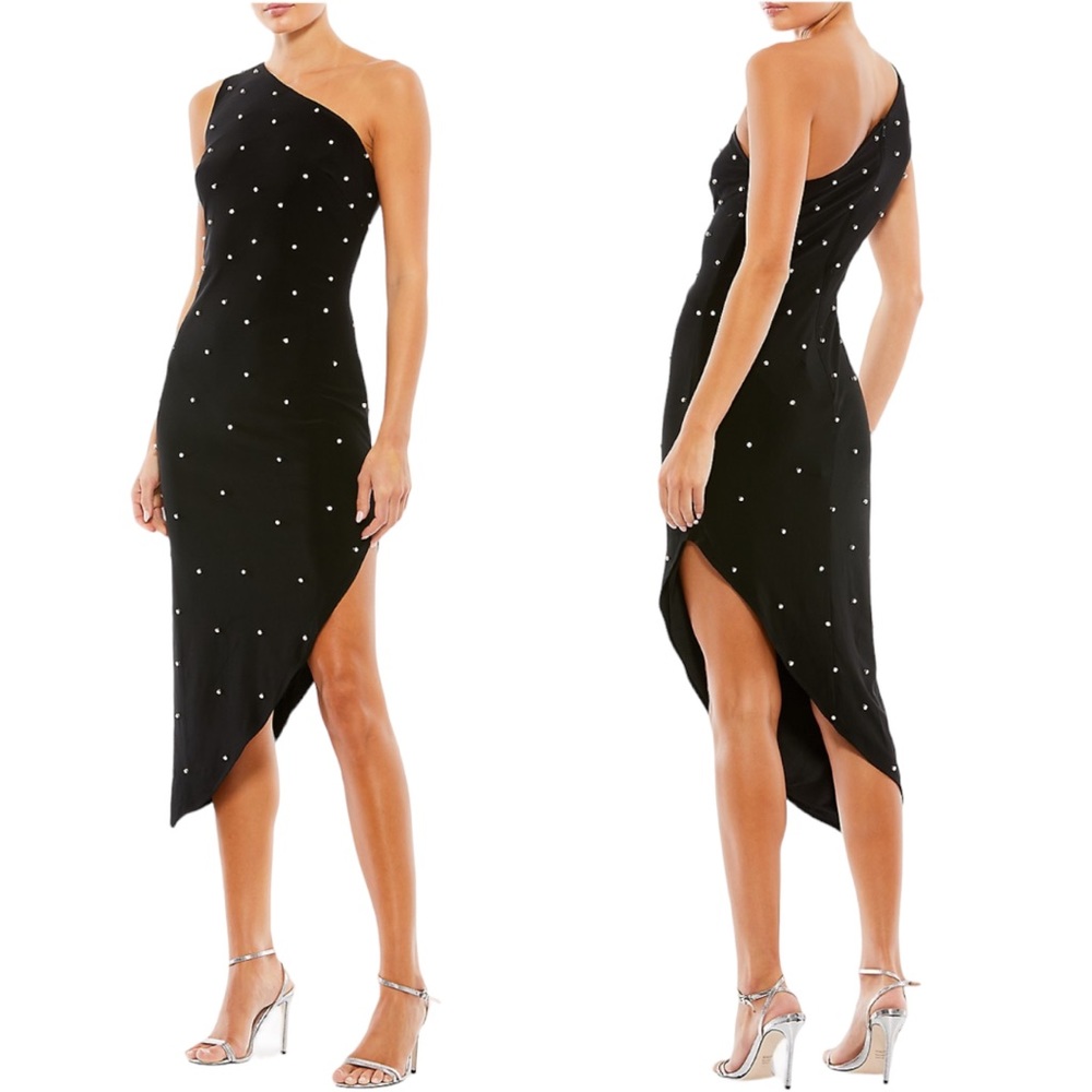 NWOT MAC DUGGAL Ieena Asymmetric Rhinestone Embellished Midi-Dress. Size‎ 4